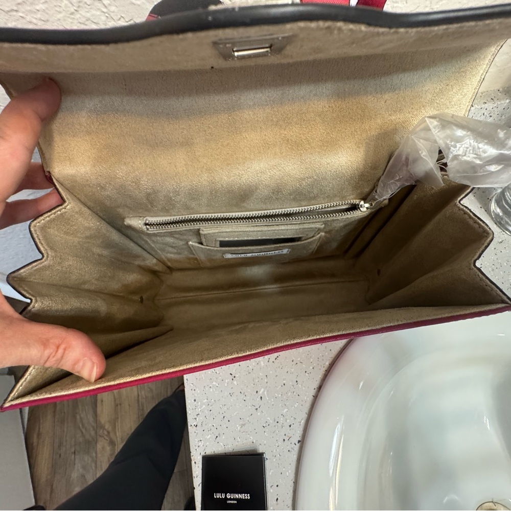 NWT Lulu Guinness Large Queenie Satchel Pink Raspberry Leather Crossbody Bag - Picture 8 of 15
